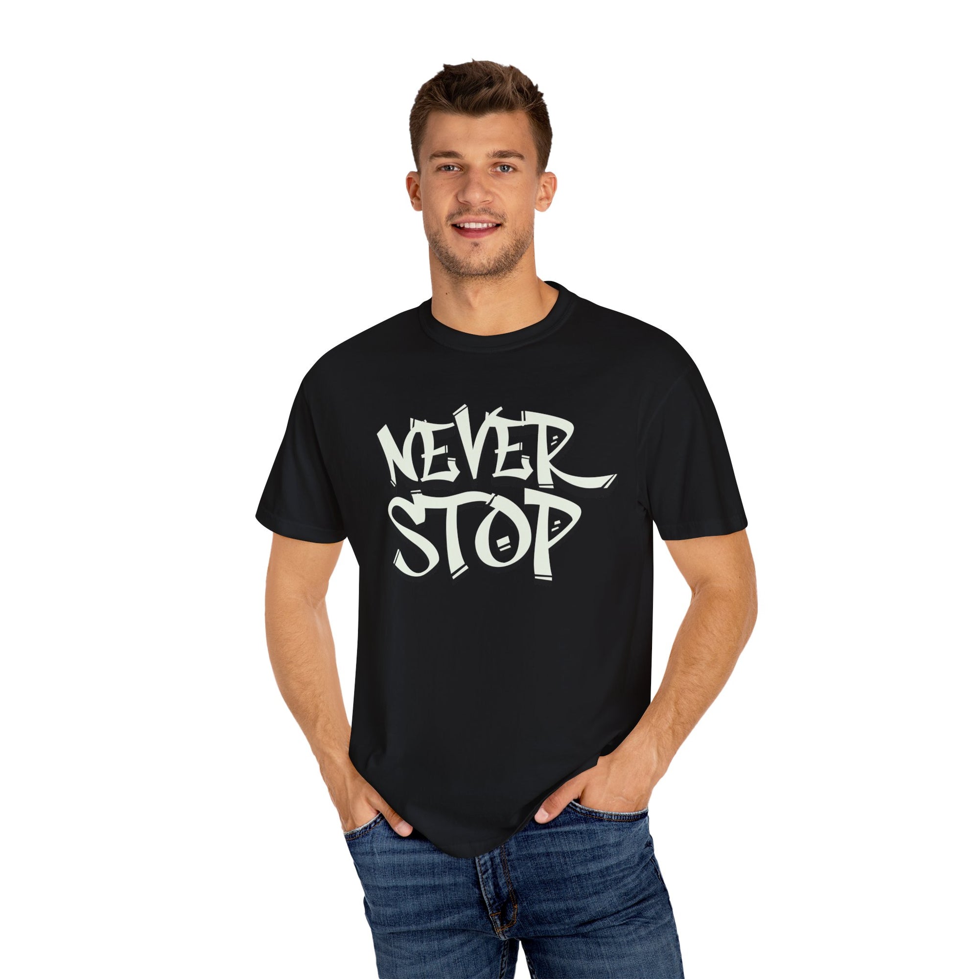 Cool Funky Gorilla T-shirt - Never Stop, Unisex Graphic Tee, Perfect for Music Lovers, Gift for Friends, Streetwear Style