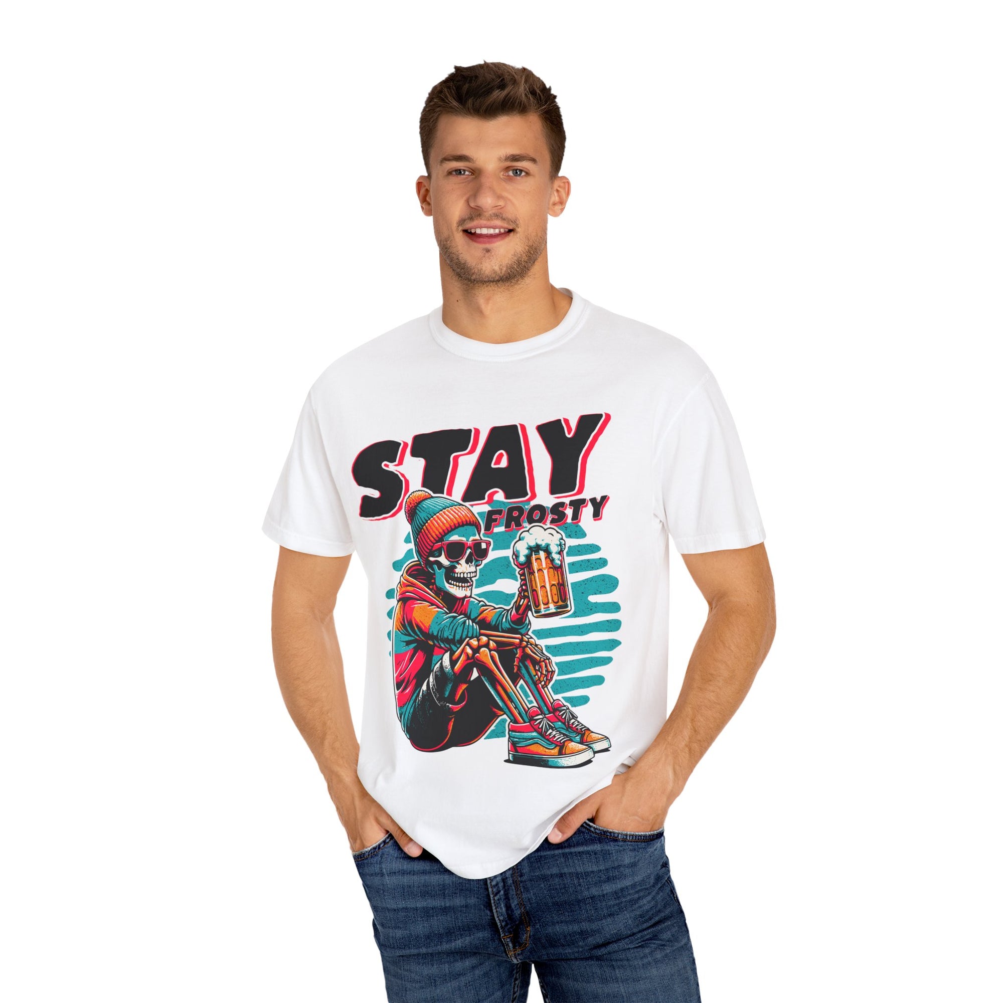Stay Frosty Unisex T-Shirt - Cool Graphic Tee for Halloween, Festivals, Casual Wear, Gift for Beer Lovers, Vintage Aesthetic
