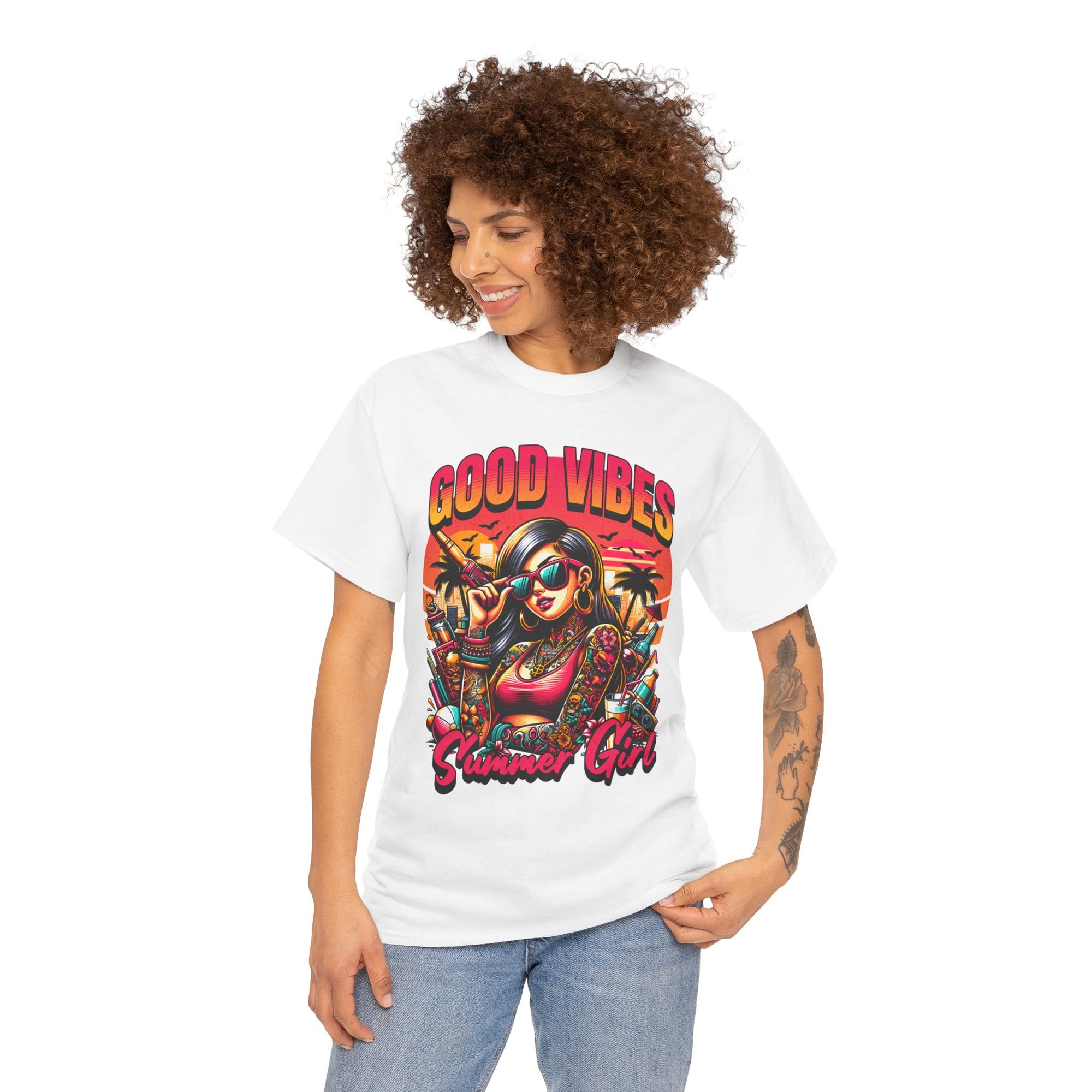 Good Vibes Summer Girl Tee, Unisex Cotton T-Shirt, Trendy Summer Apparel, Casual Beachwear, Fun Gift for Friends, Vacation Outfit
